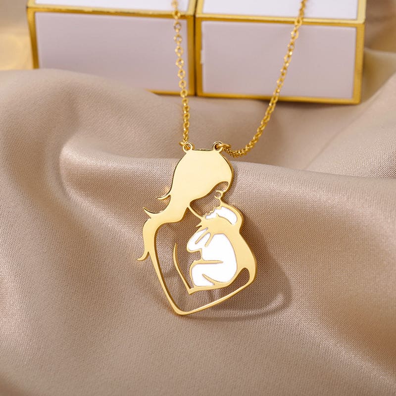 Mother's Love Heart Pendant Necklace - Stainless Steel