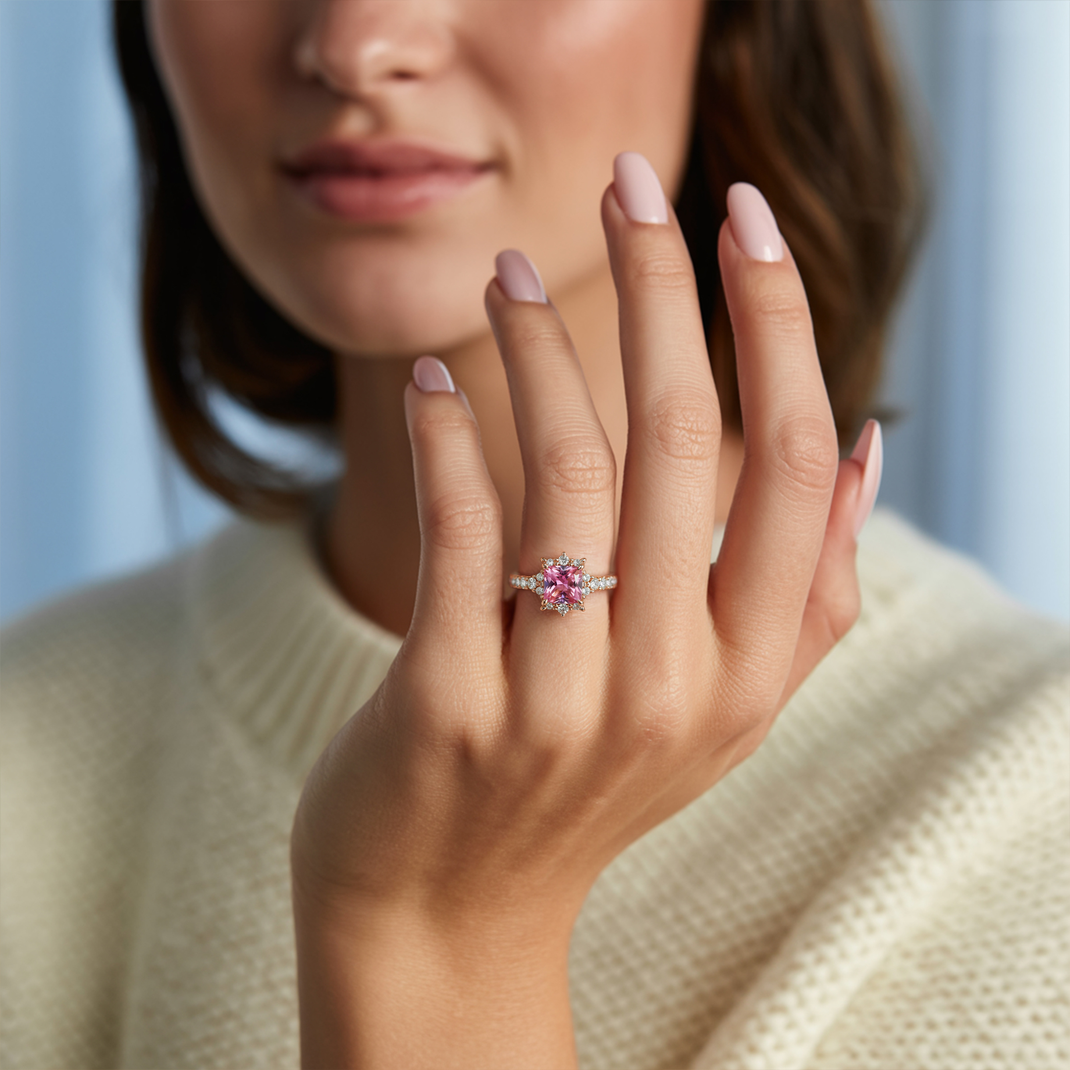 The Caterina 1CT Princess Cut Pink Moissanite Ring