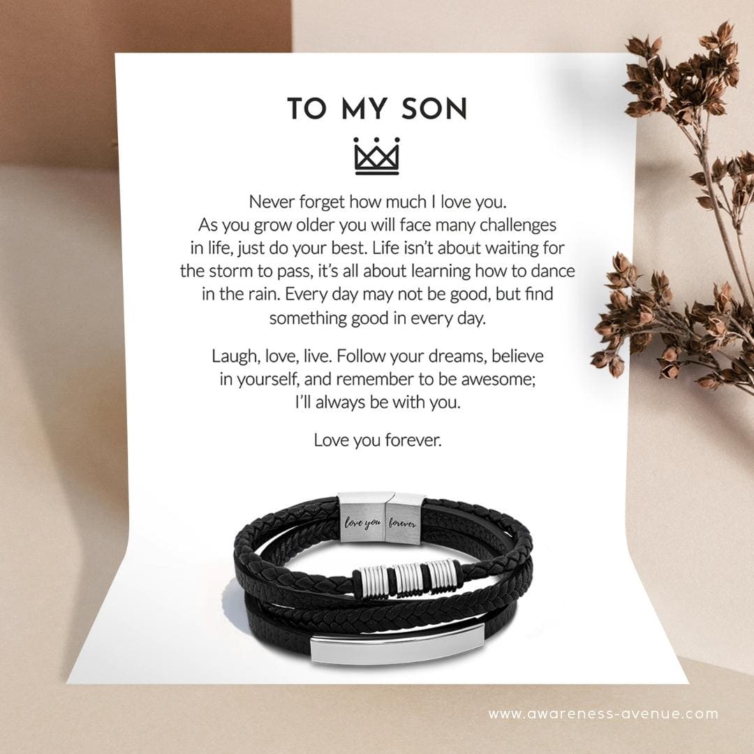 Mother and Son Forever Linked Together Braided Leather Bracelet, Men  Stainless Steel Interlocking Inspirational Wristband, Son Graduation  Birthday