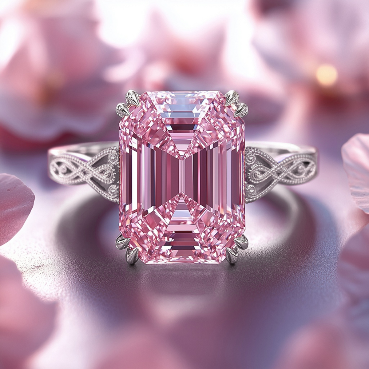Vintage Moissanite Diamond Engagement Ring —The Camilla 3CT Pink 