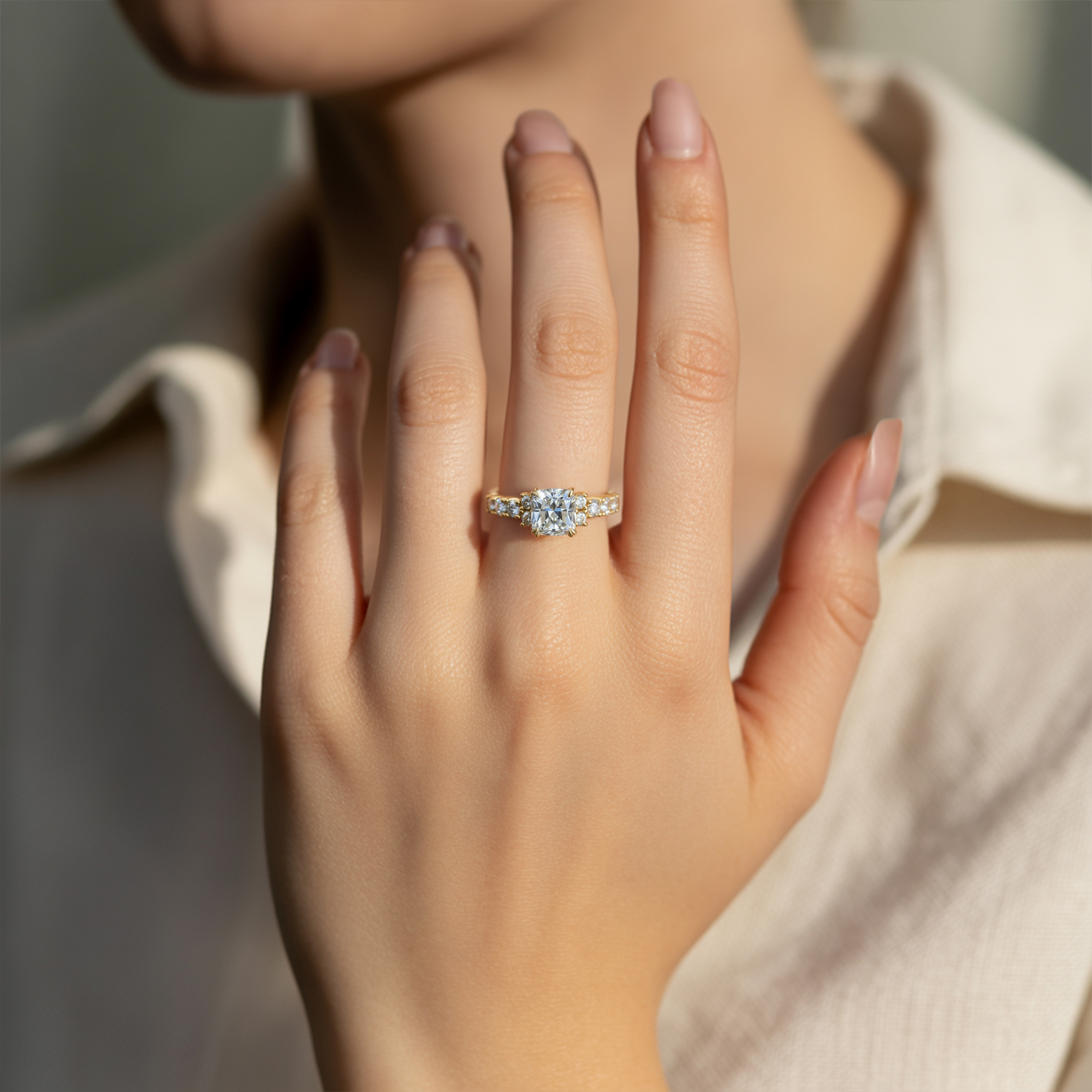 The Adelina Rae — Cushion Cut Moissanite Ring
