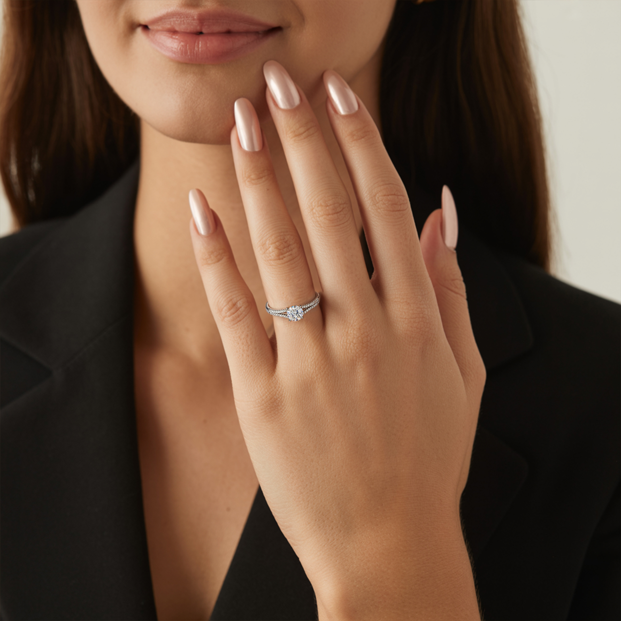 1CT Round Cut Split Shank Moissanite Ring