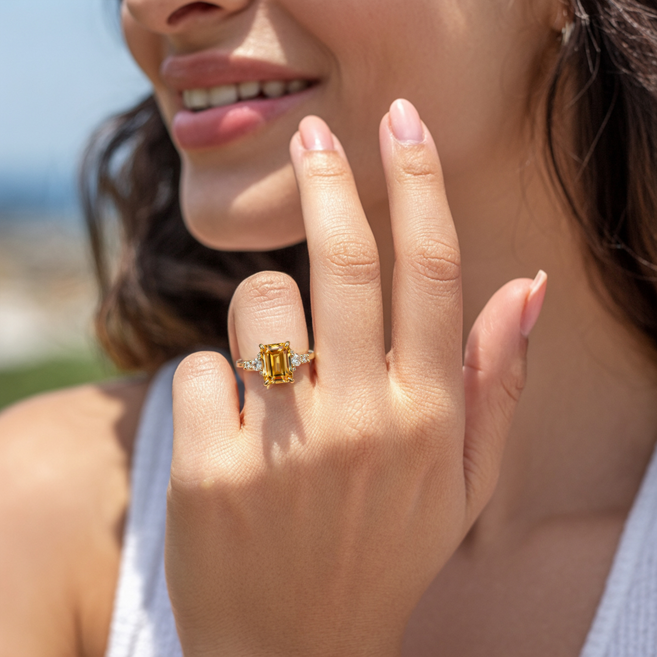 The Bella Jewel 3CT Emerald Cut Yellow Moissanite Ring