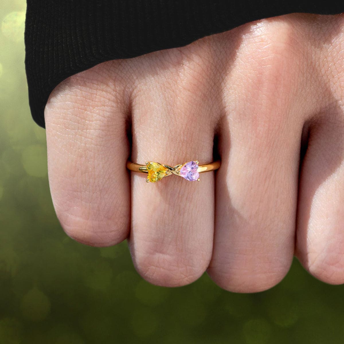 Personalized Two Heart Birthstones Ring - S925 Sterling Silver