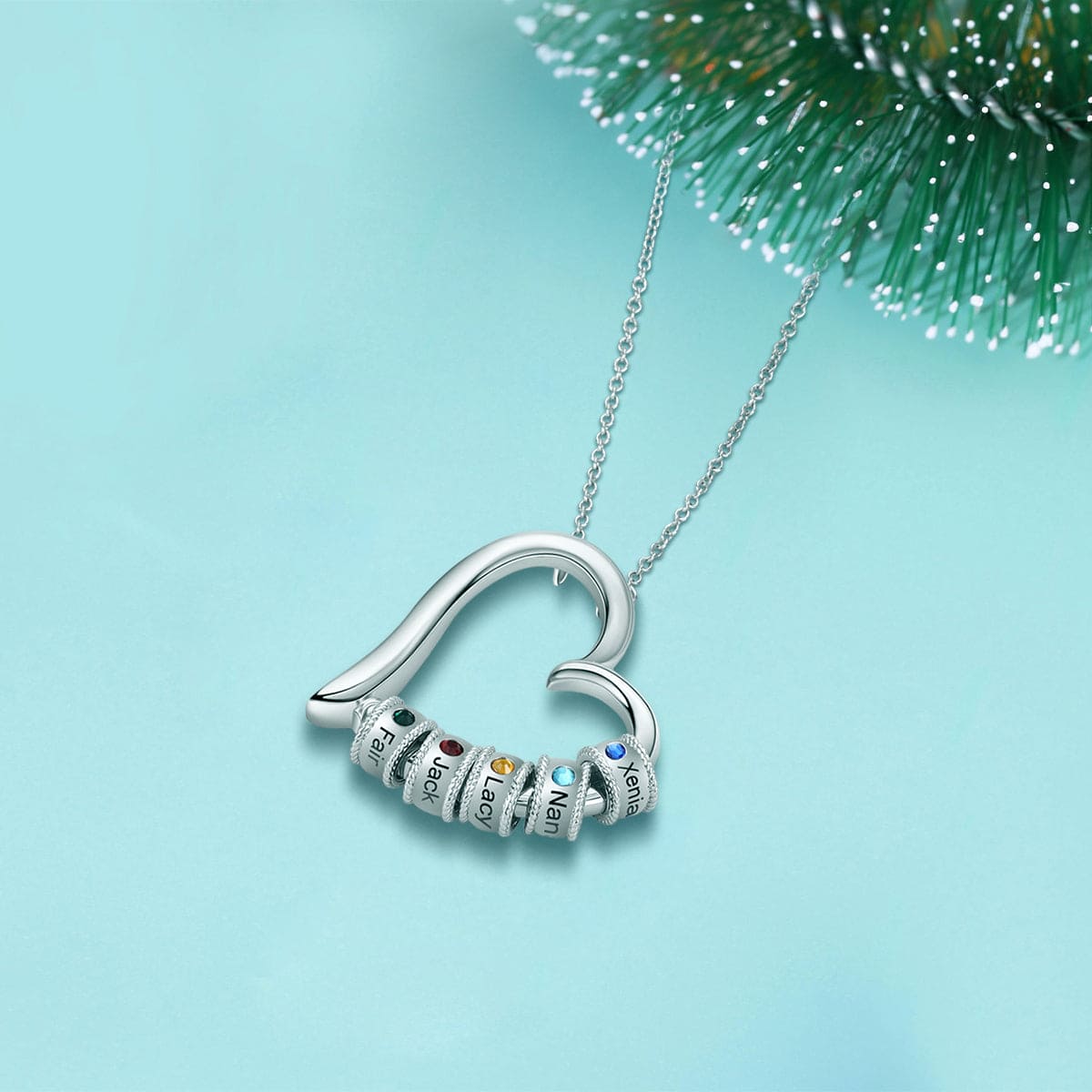 Personalized Family Heart-Shaped Birthstone Necklace with Names - Stainless Steel
