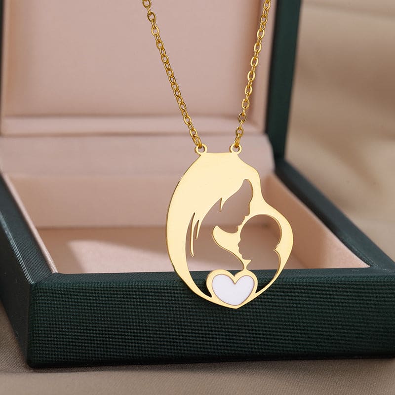 Mother's Embrace Heart Pendant Necklace - Stainless Steel