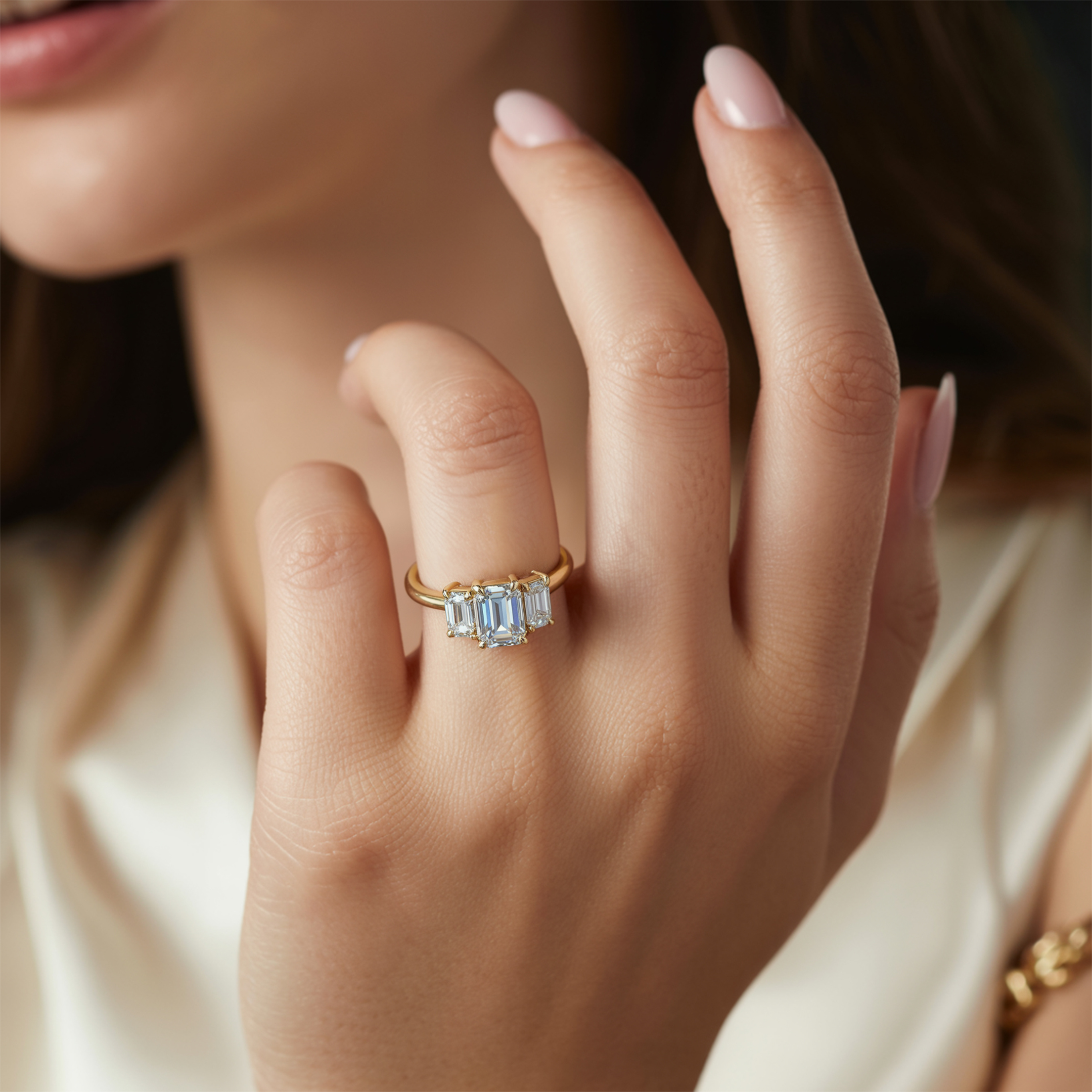 The Adelina Rae – Three-Stone Moissanite Ring