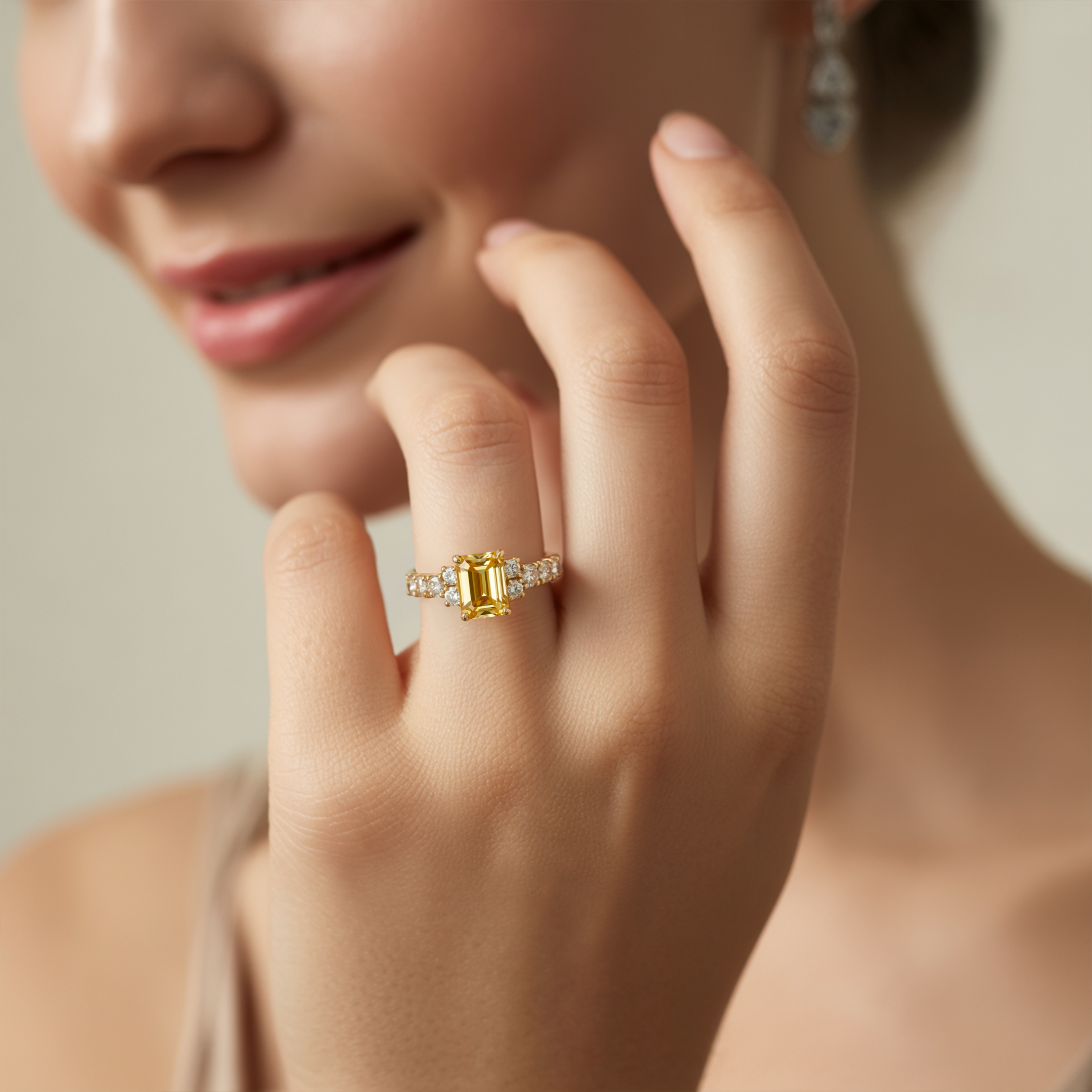The Adelina Rae 2CT Emerald Cut Yellow Moissanite Ring