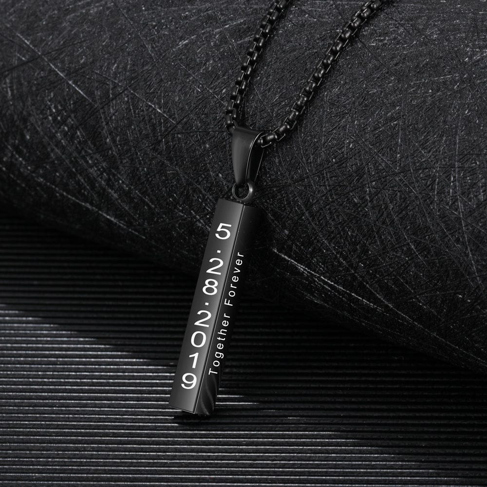 Custom Engraved 3D Bar Pendant Necklace for Men