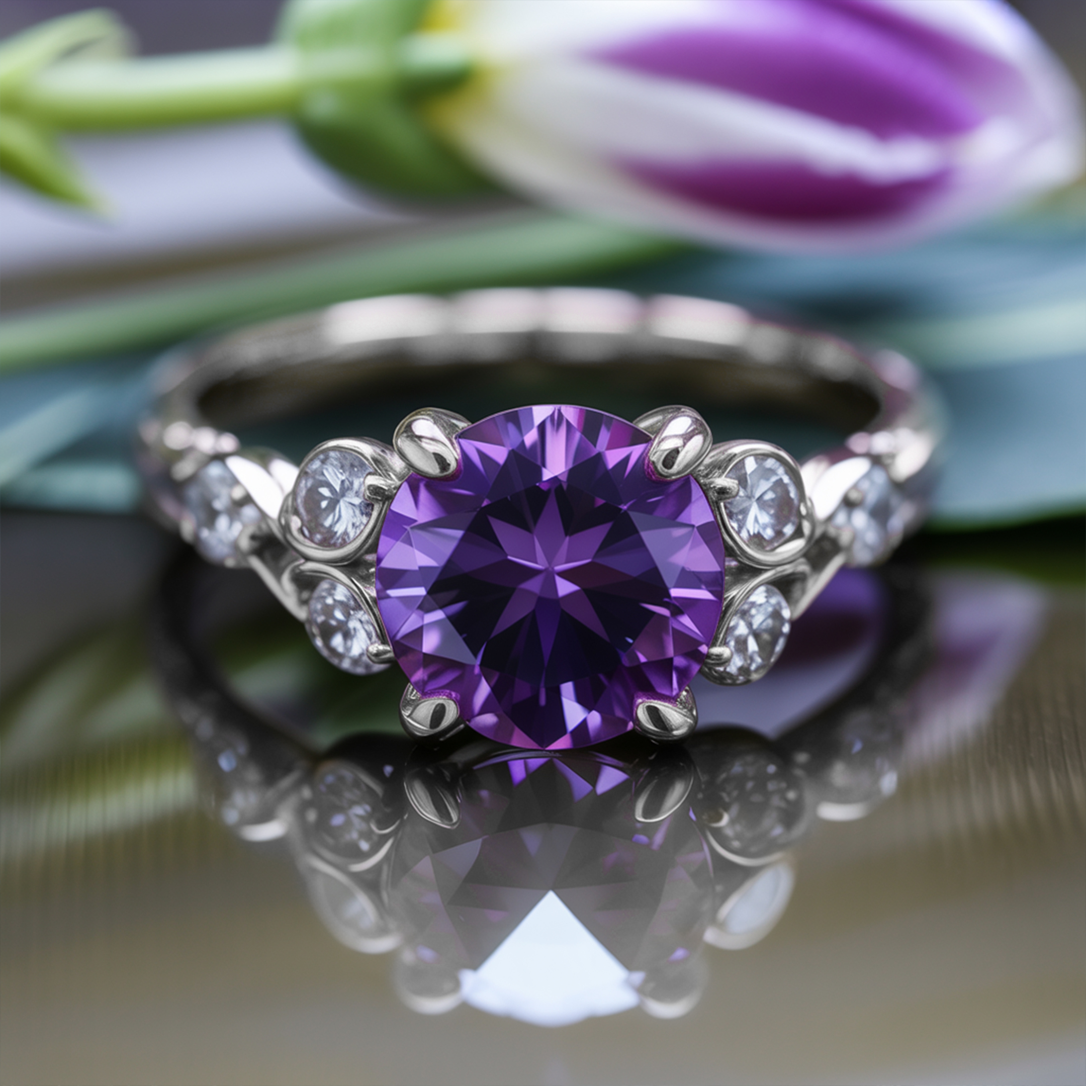 The Katalina 1.5CT Round Cut Purple Moissanite Ring