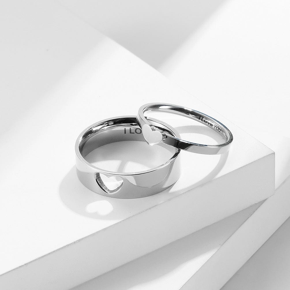 Personalized Matching Heart Layering Couple Ring Set