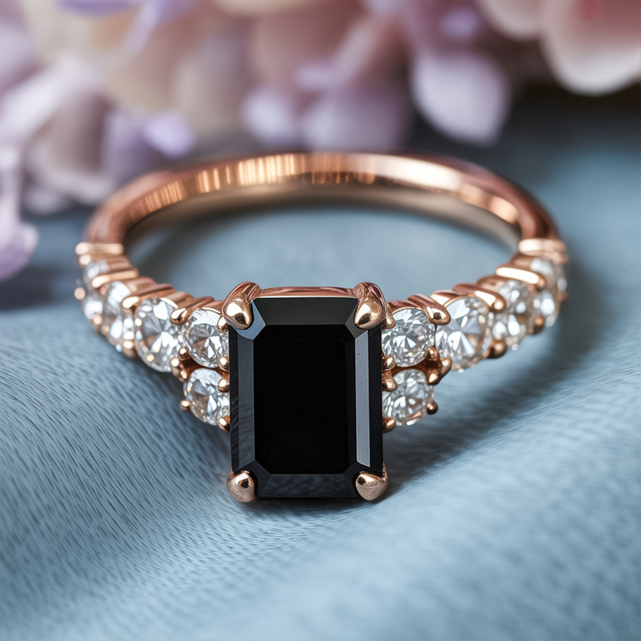 The Adelina Rae 2CT Emerald Cut Black Moissanite Ring