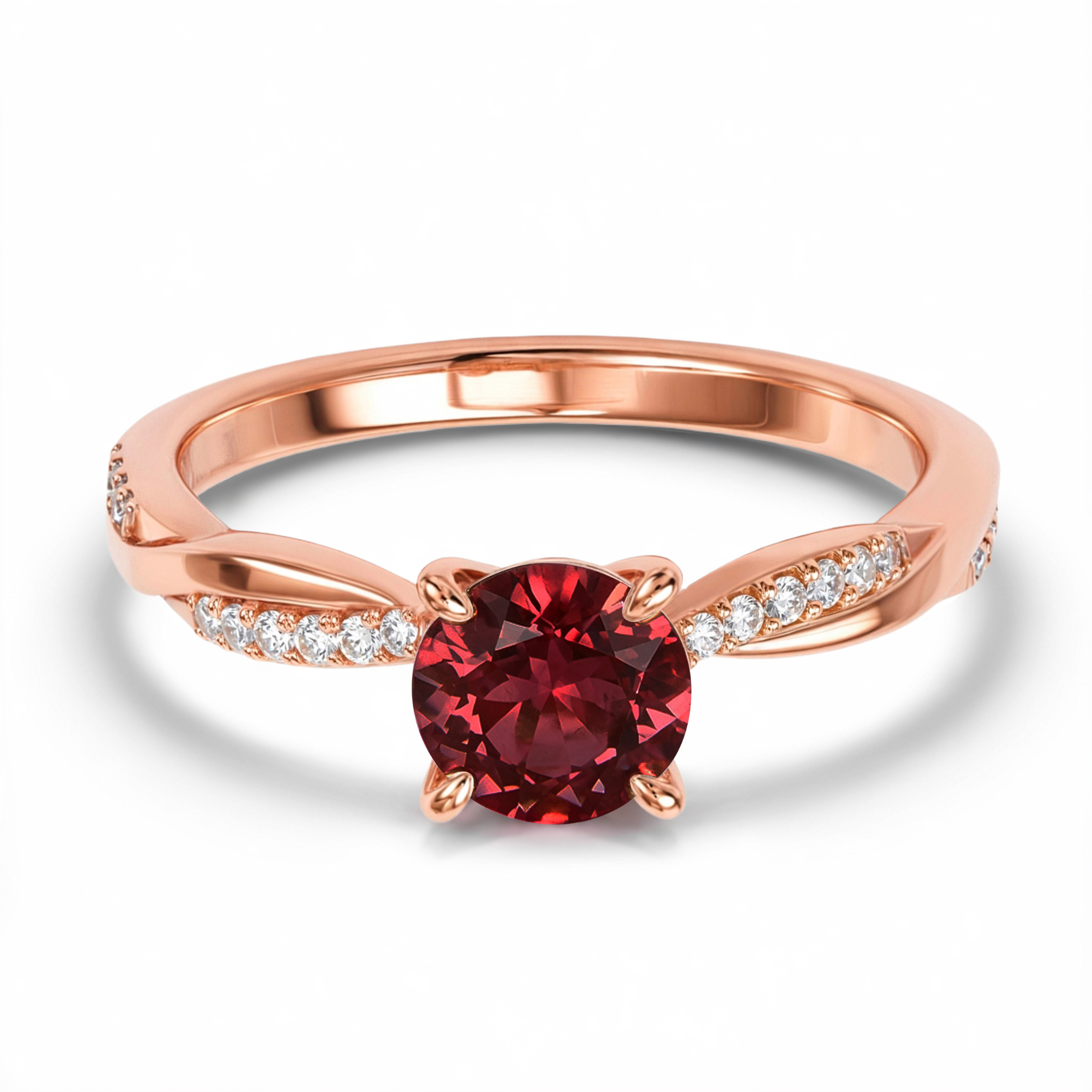 Twisted Band 1CT Round Cut Red Moissanite Ring