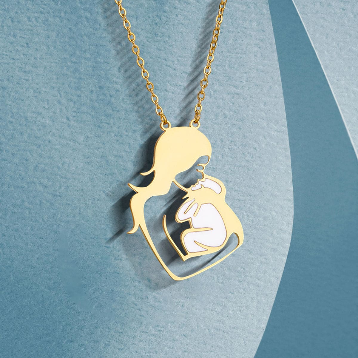 Mother's Love Heart Pendant Necklace - Stainless Steel