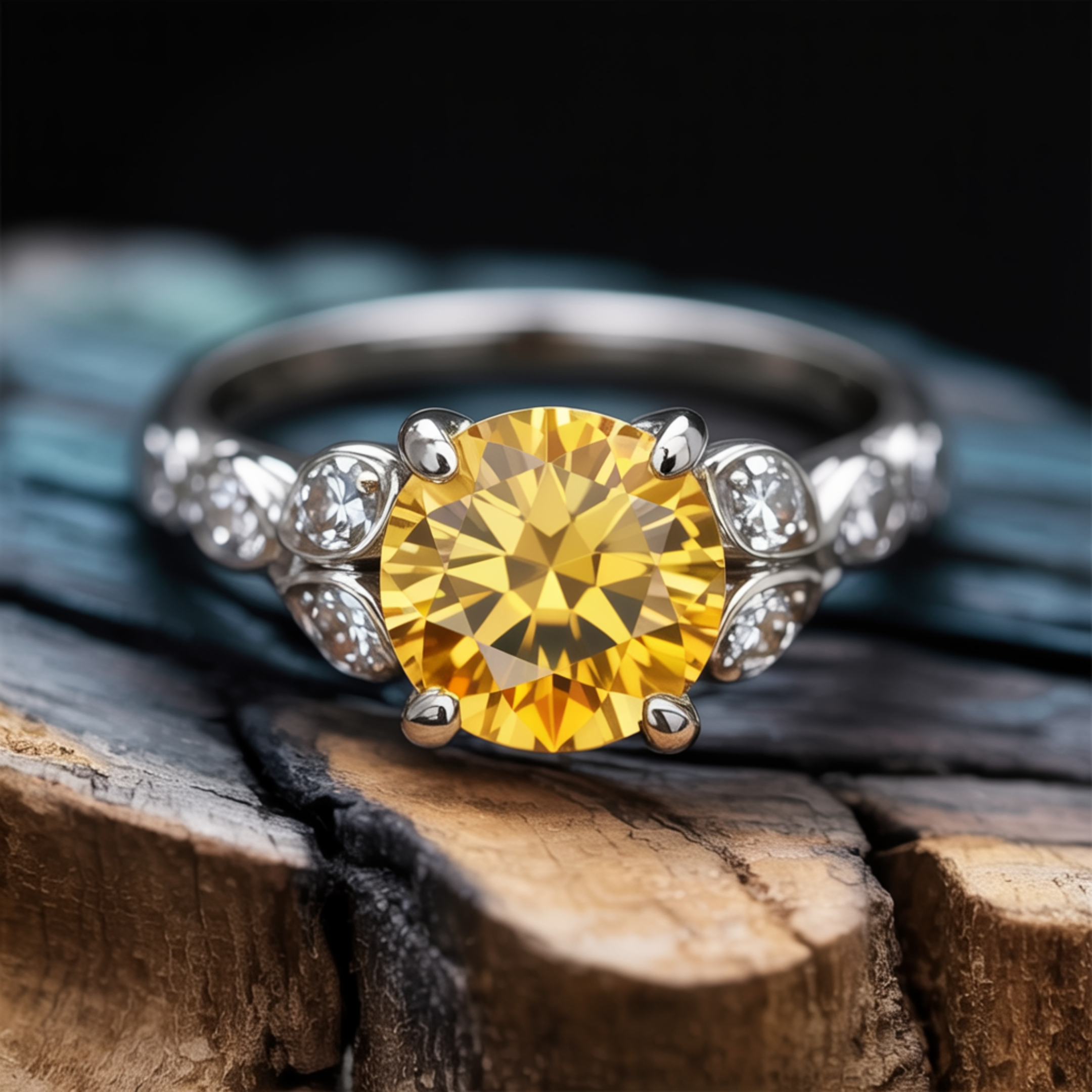 The Katalina 1.5CT Round Cut Yellow Moissanite Ring