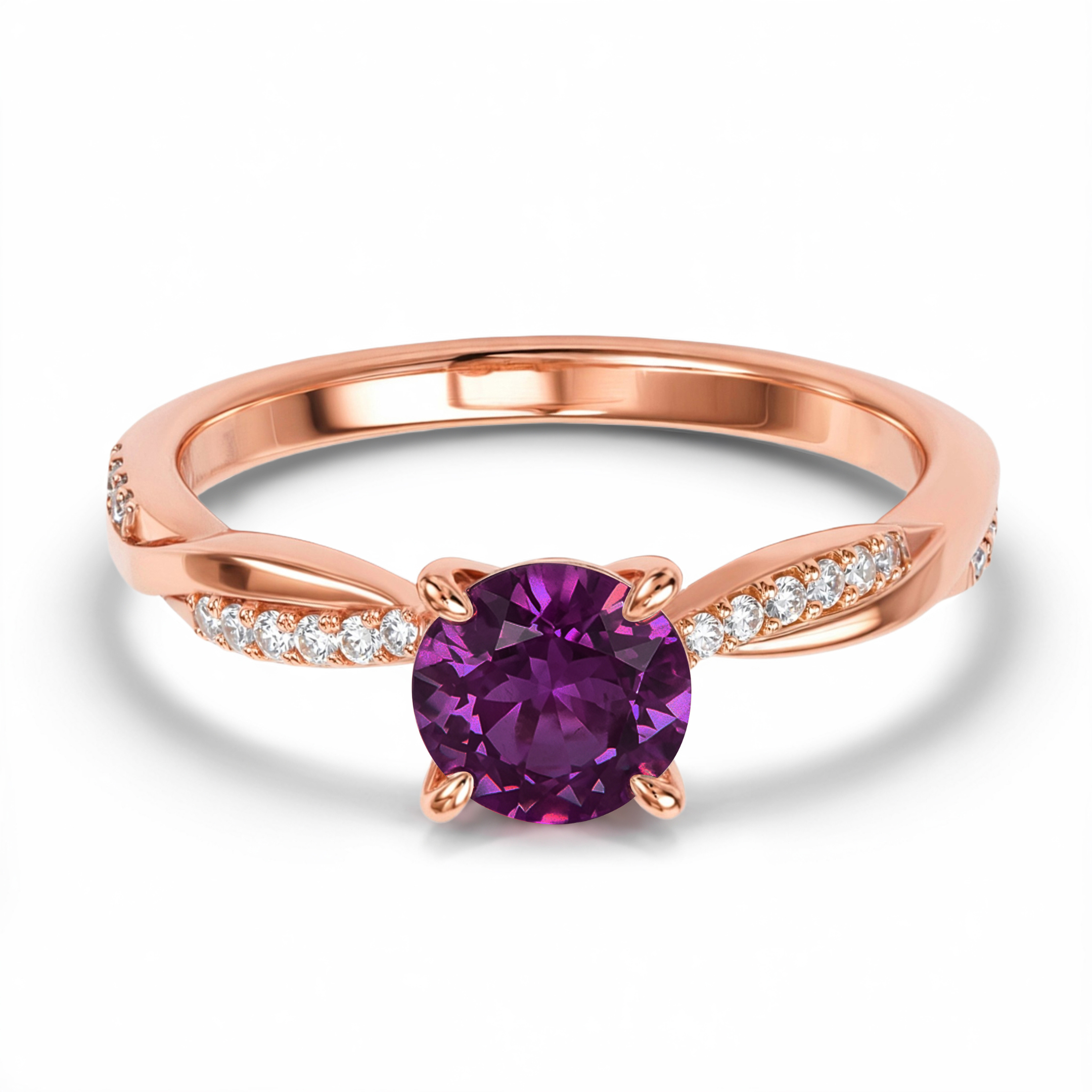 Twisted Band 1CT Round Cut Purple Moissanite Ring
