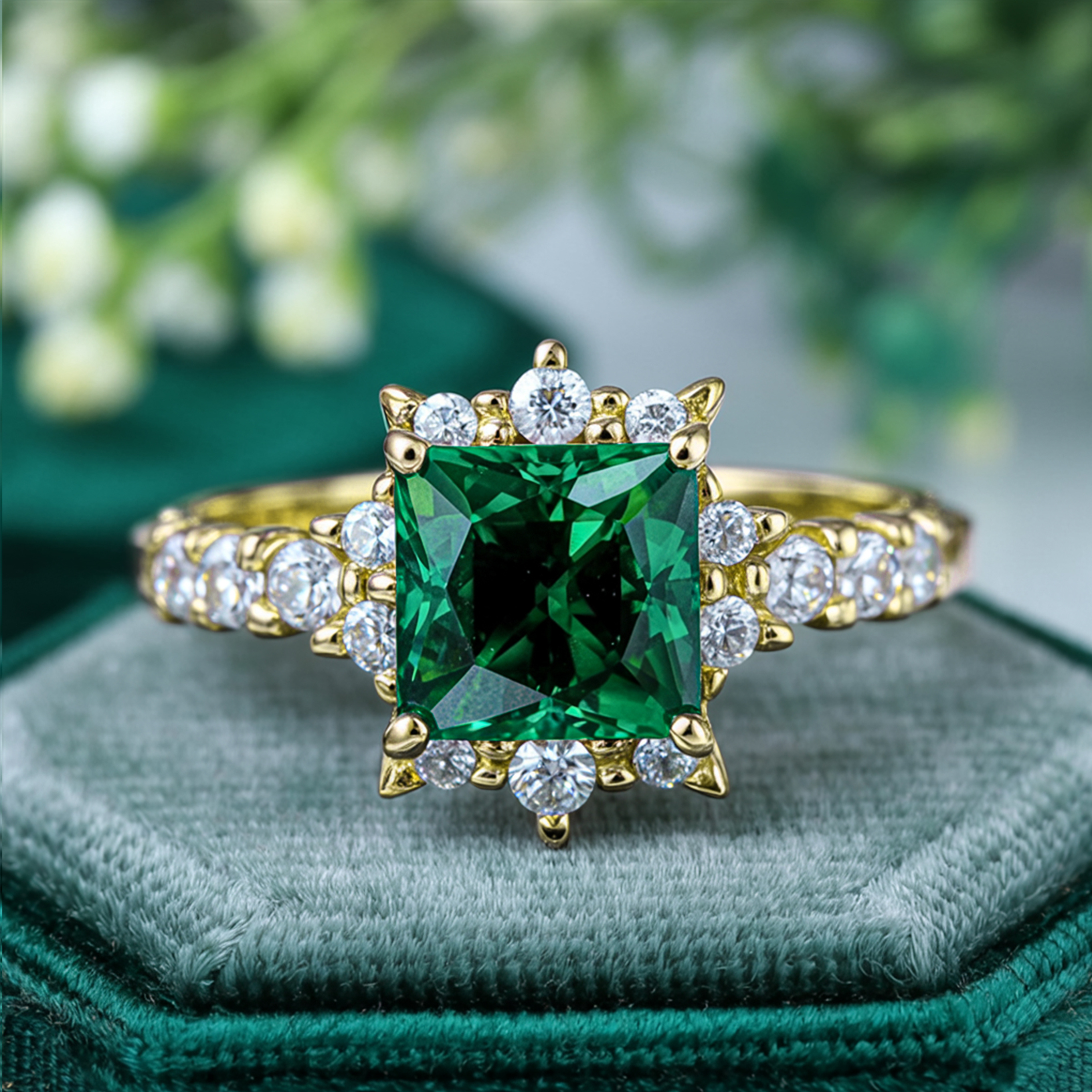 The Caterina 1CT Princess Cut Green Moissanite Ring