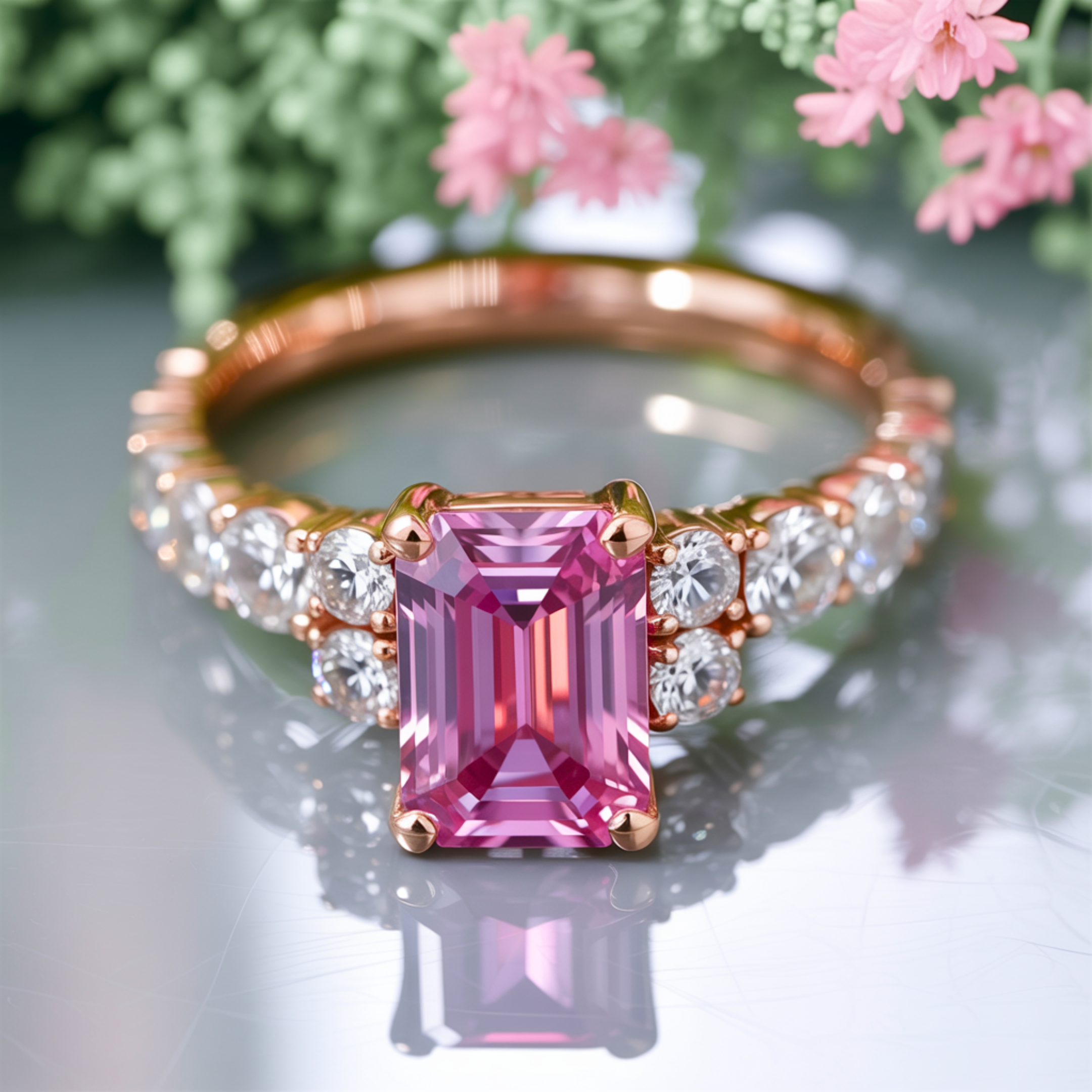 The Adelina Rae 2CT Emerald Cut Pink Moissanite Ring