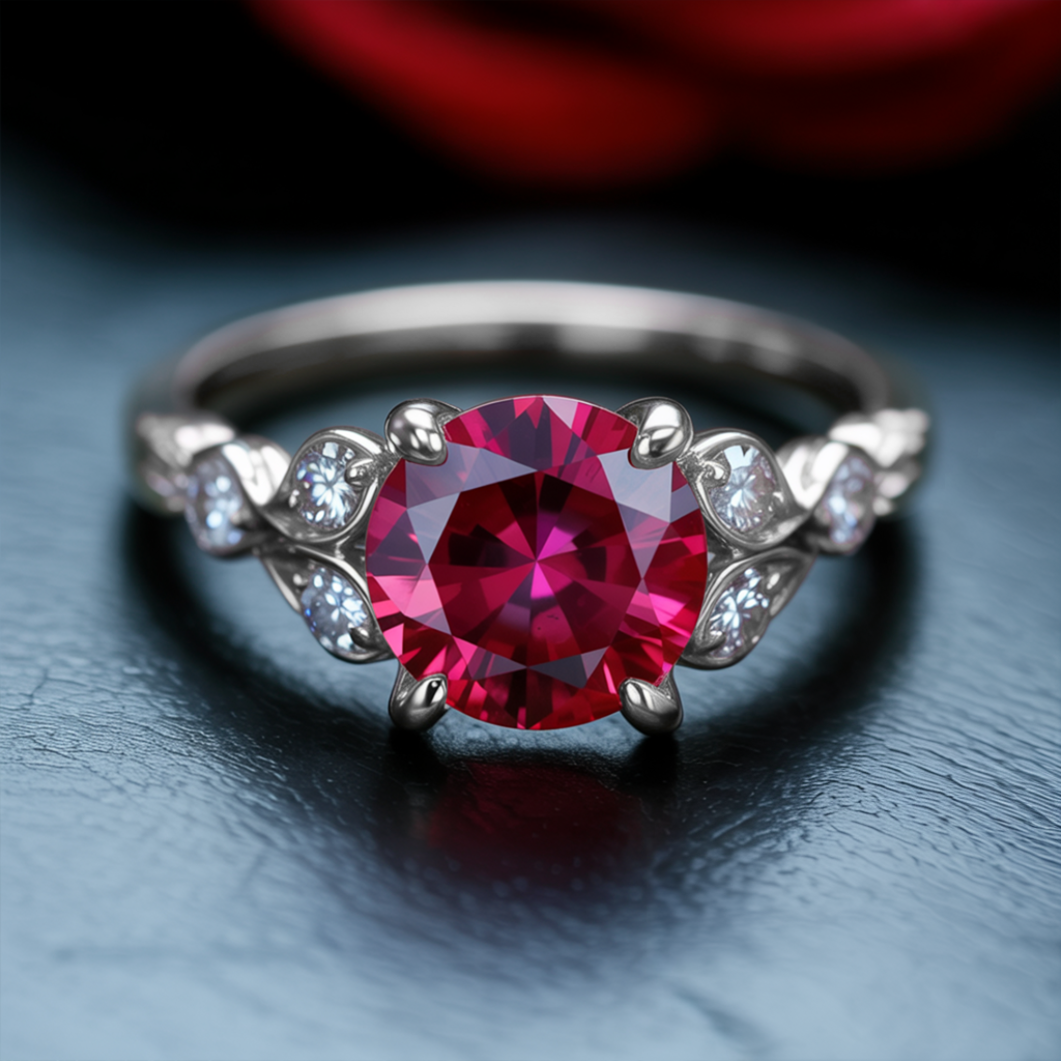 The Katalina 1.5CT Round Cut Red Moissanite Ring