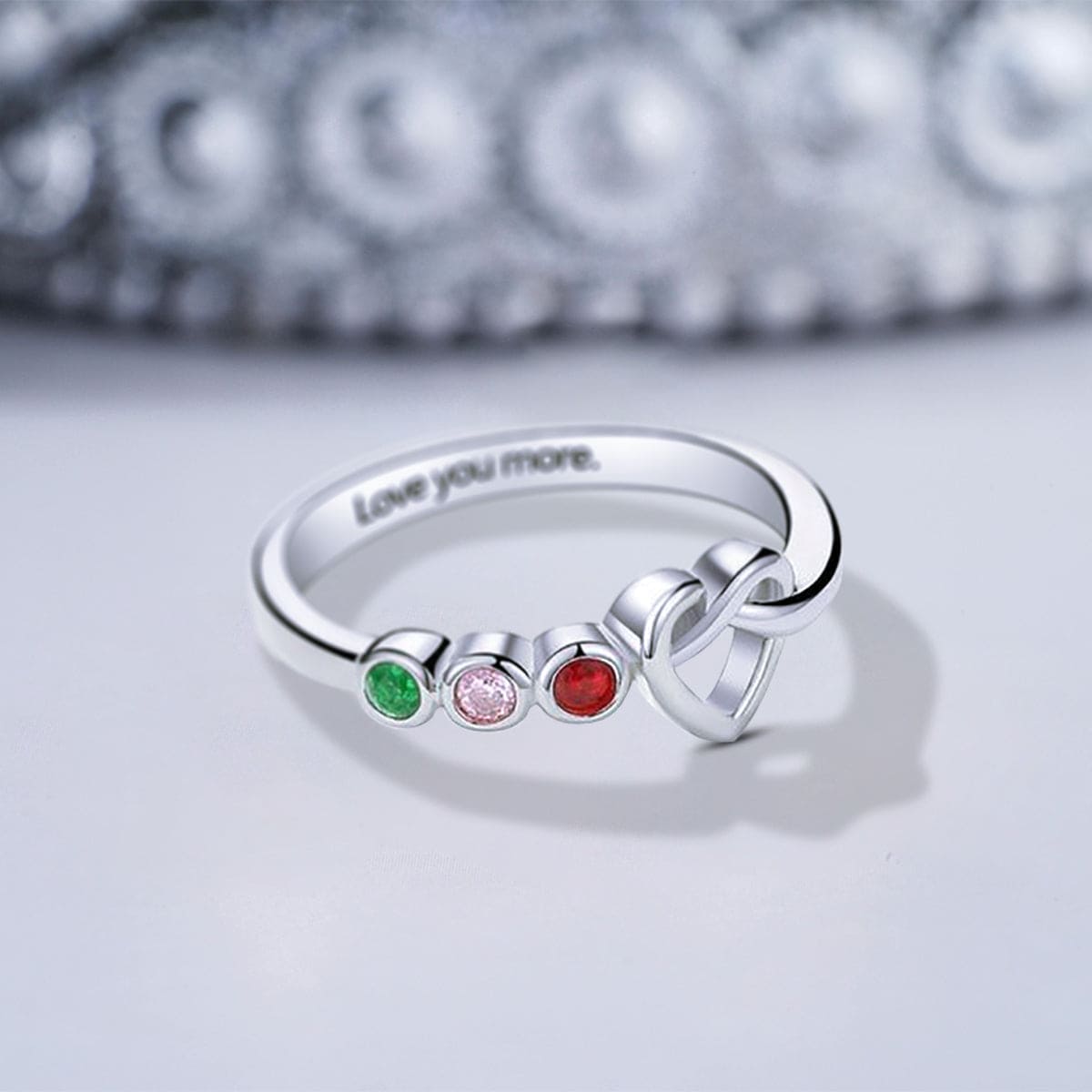 Personalized Love You More Family Birthstones Ring - S925 Sterling Silver