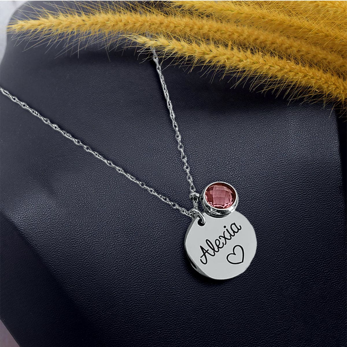 Personalized Name Engraved Disc Birthstone Pendant Necklace - Stainless Steel