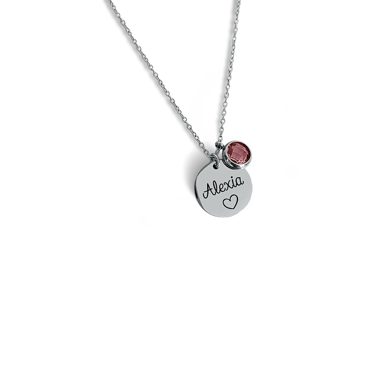 Personalized Name Engraved Disc Birthstone Pendant Necklace - Stainless Steel