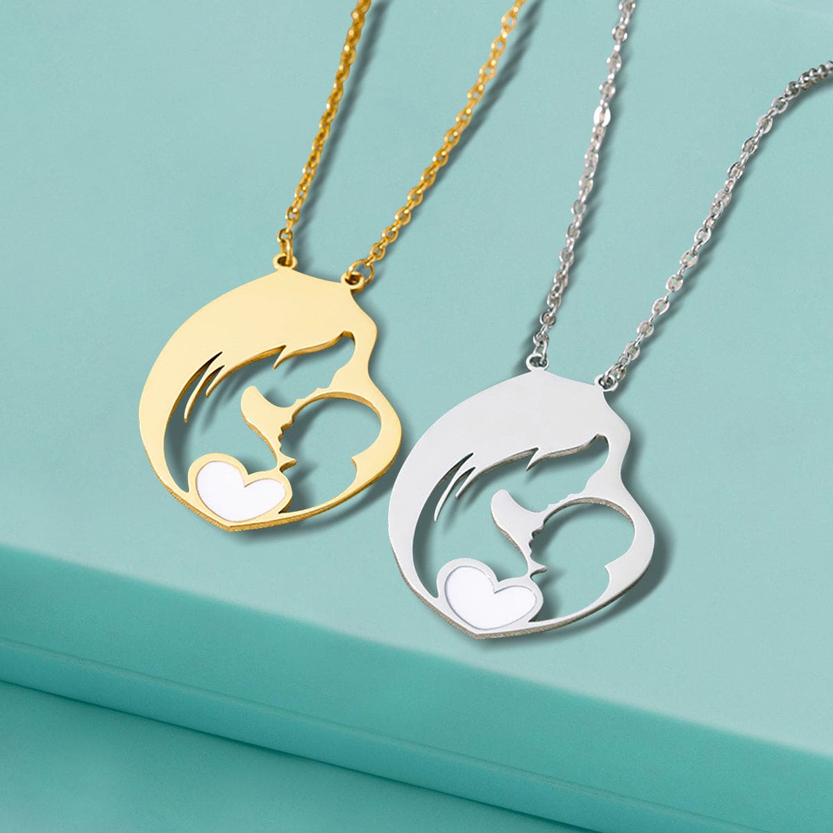 Mother's Embrace Heart Pendant Necklace - Stainless Steel