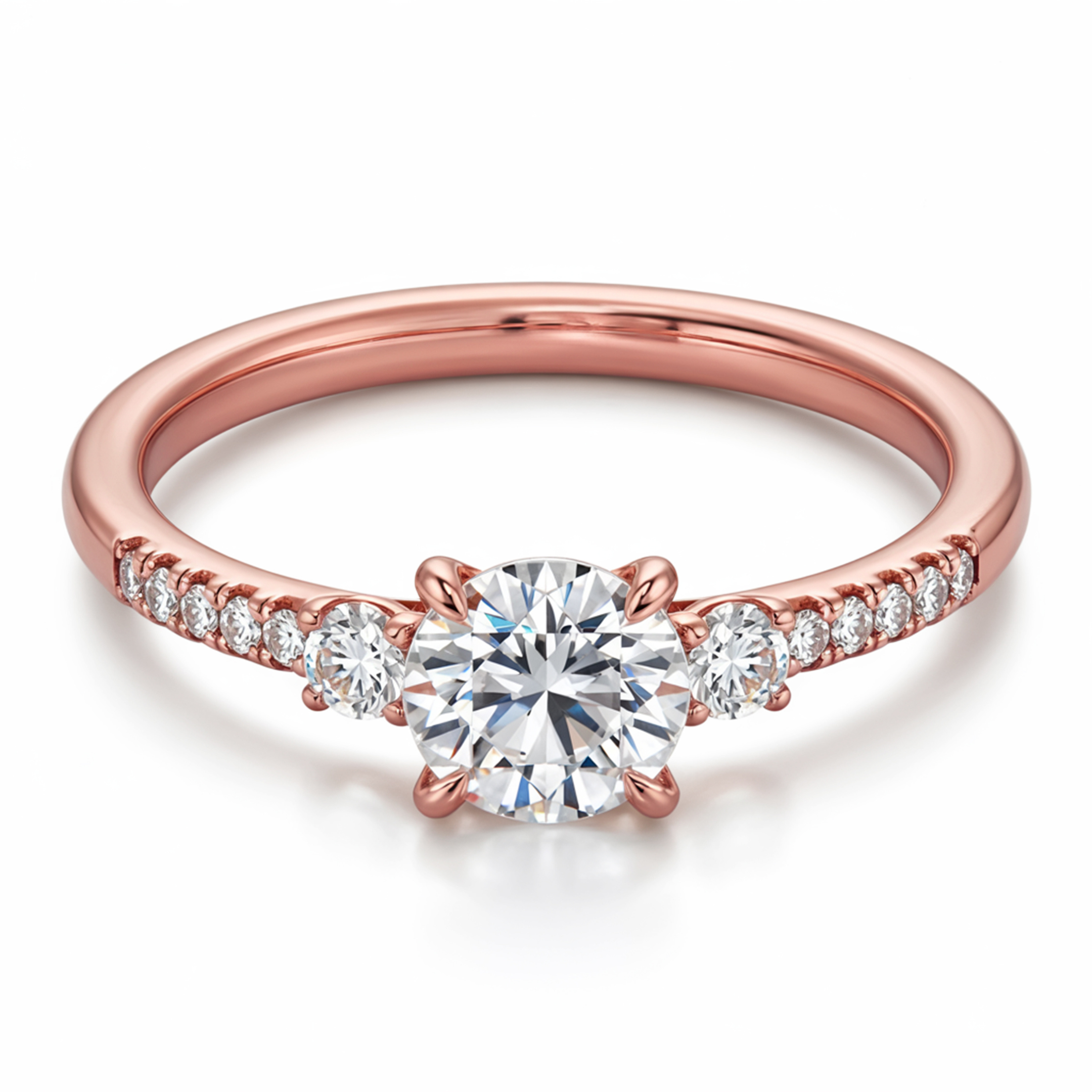 1CT Round cut Three-Stone Moissanite Ring