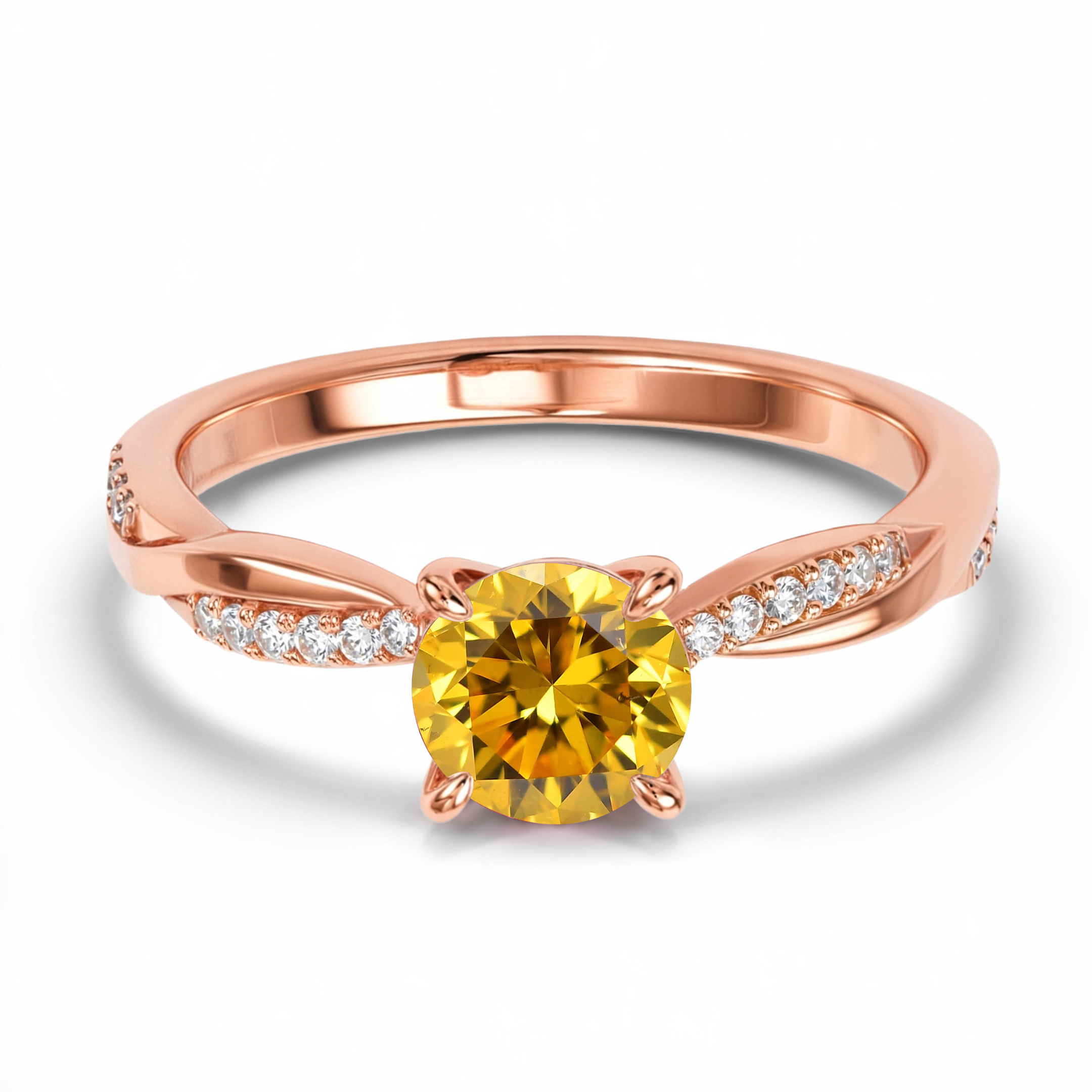 Twisted Band 1CT Round Cut Yellow Moissanite Ring