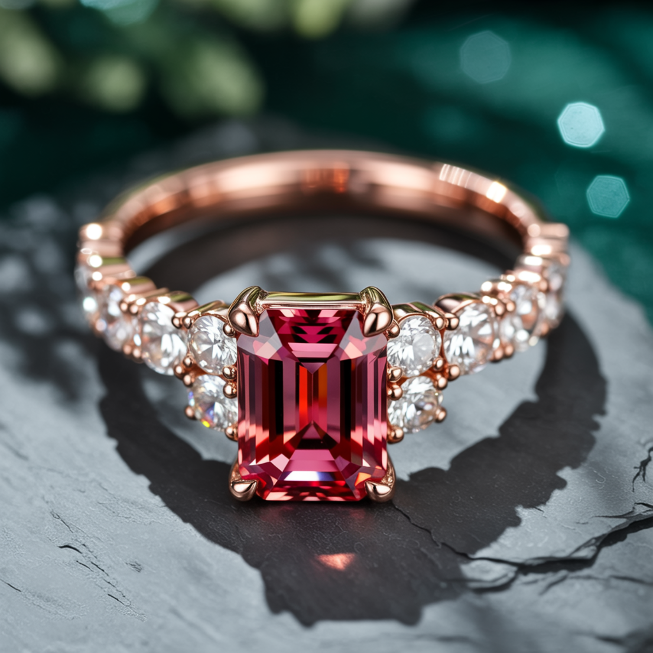 The Adelina Rae 2CT Emerald Cut Red Moissanite Ring