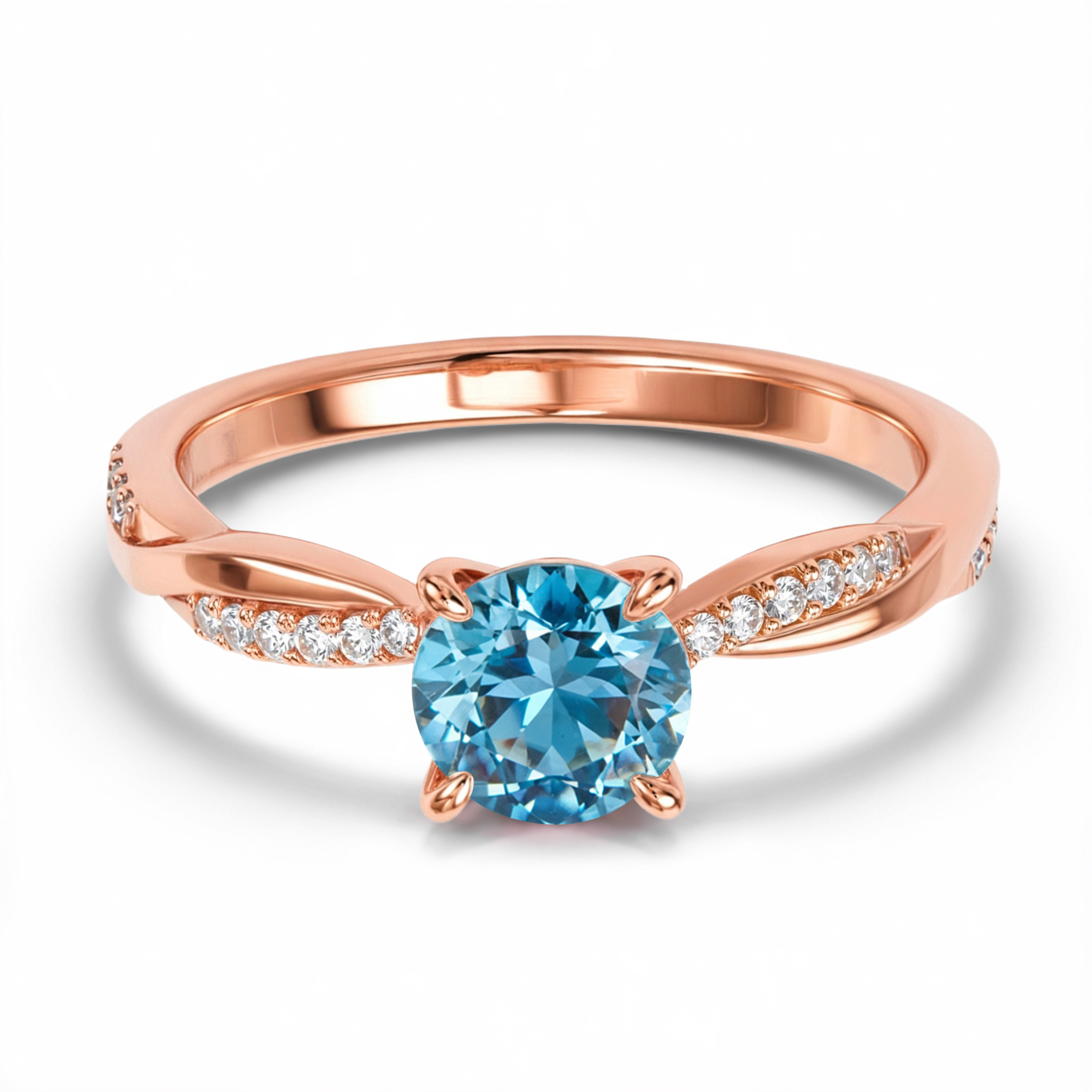 Twisted Band 1CT Round Cut Blue Moissanite Ring