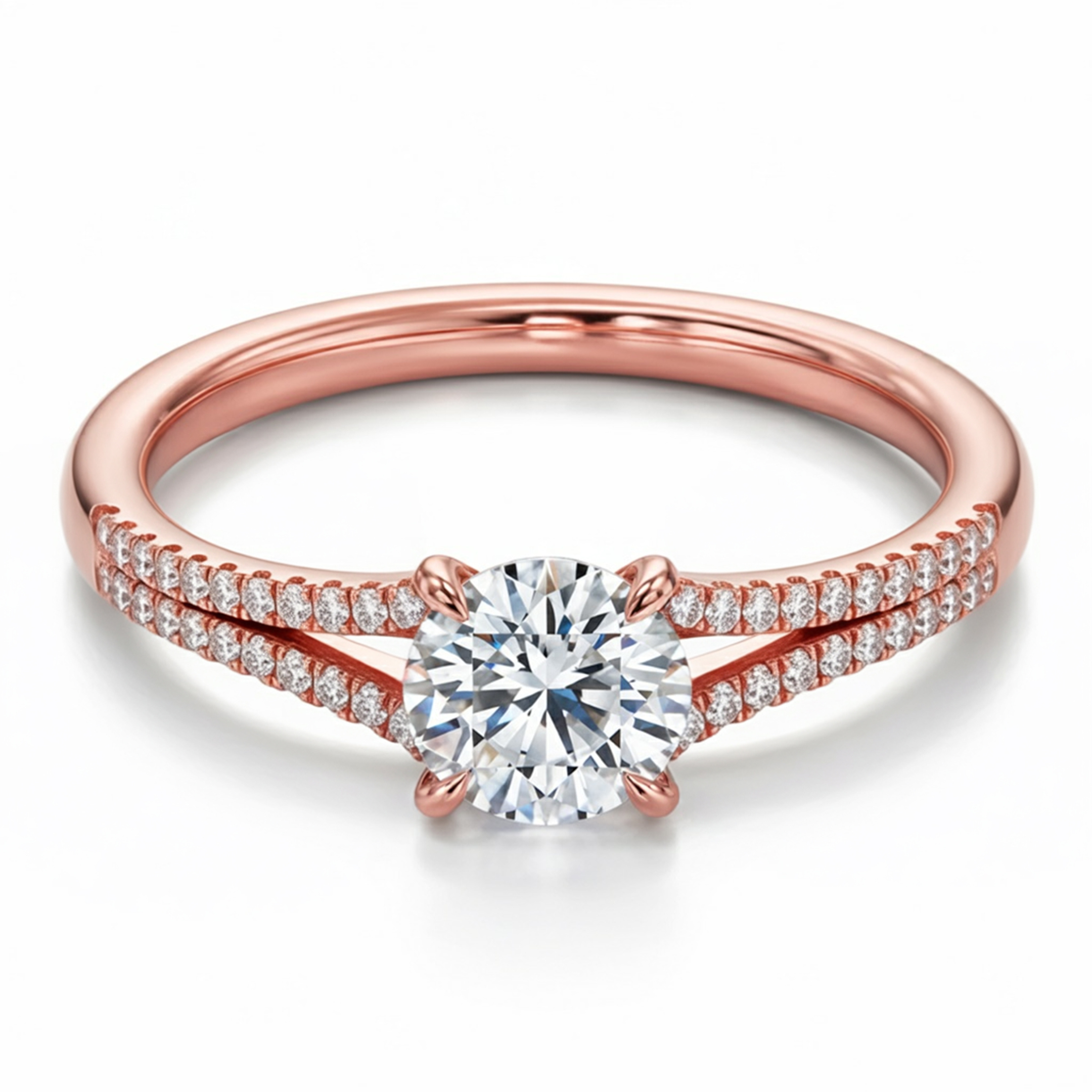 1CT Round Cut Split Shank Moissanite Ring