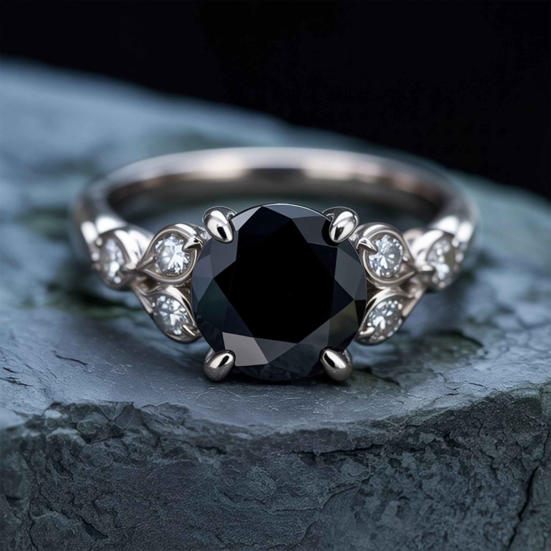 The Katalina 1.5CT Round Cut Black Moissanite Ring