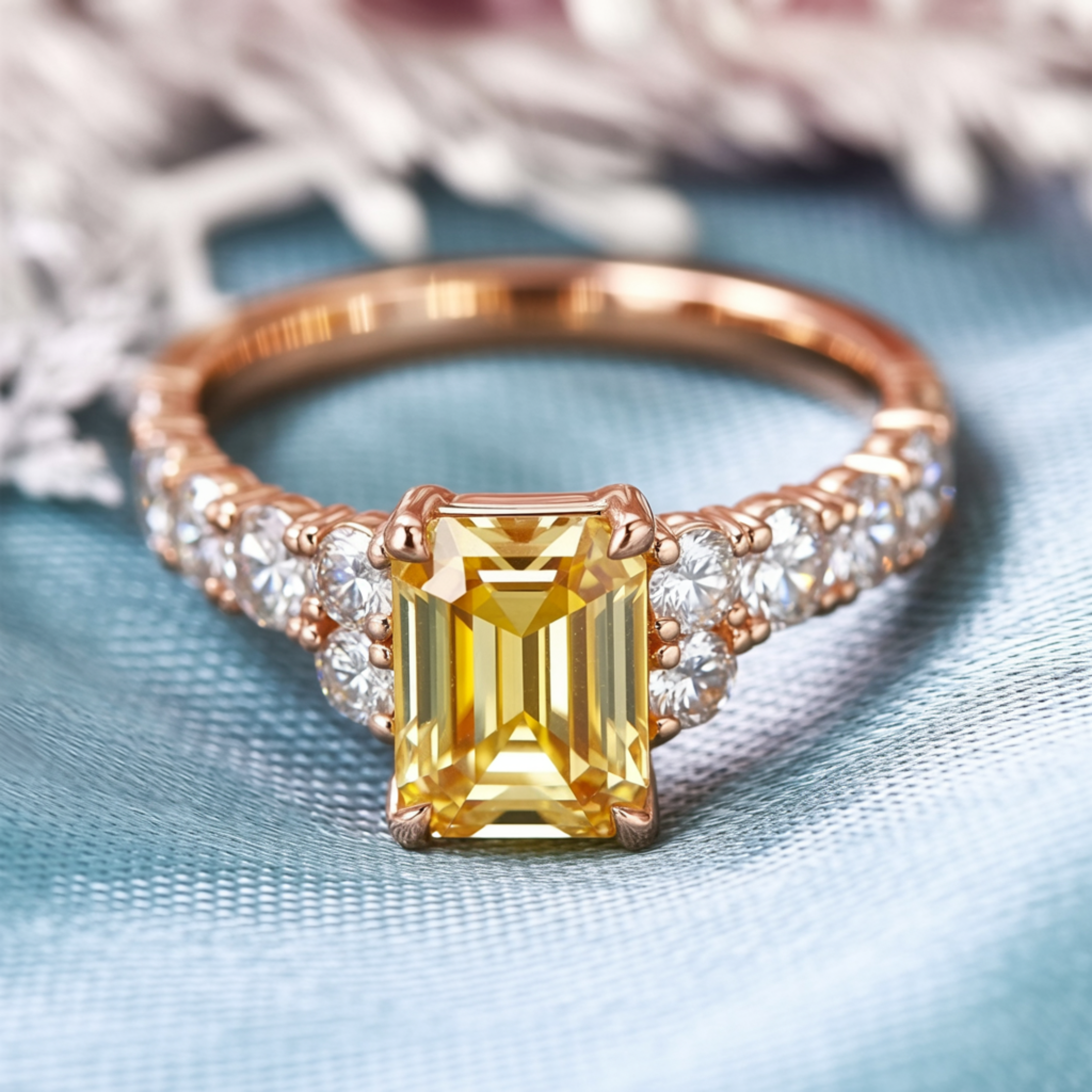 The Adelina Rae 2CT Emerald Cut Yellow Moissanite Ring
