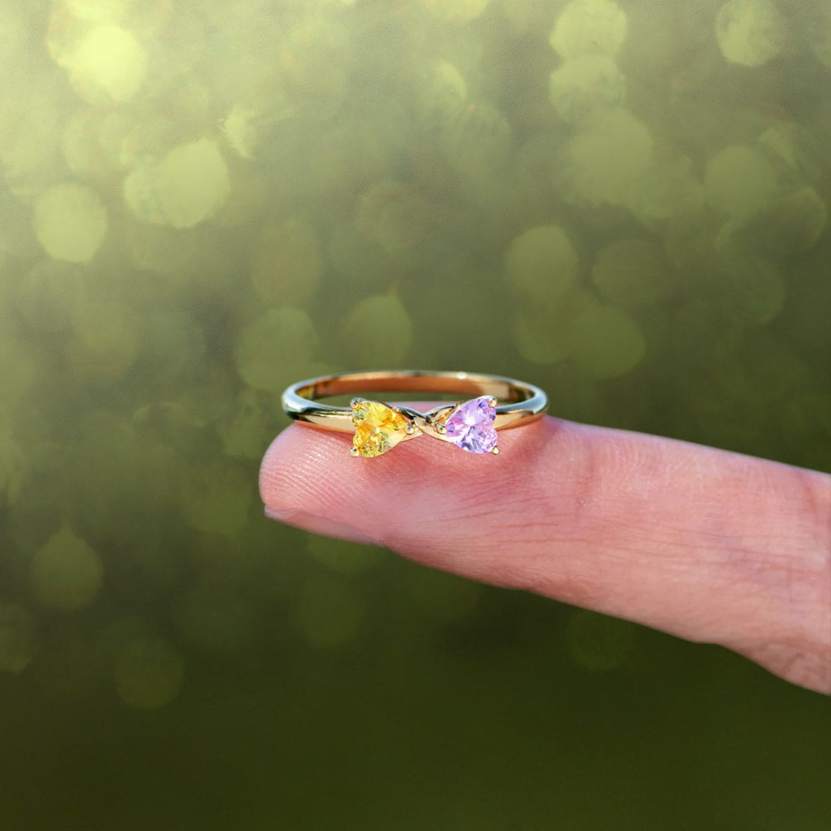 Personalized Two Heart Birthstones Ring - S925 Sterling Silver