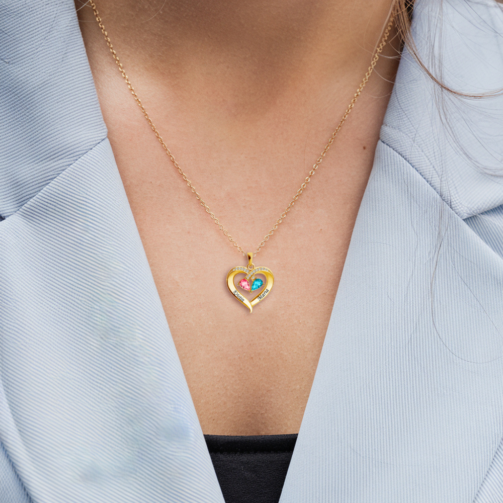 Beautiful Wife | Custom 2 Birthstones Heart Necklace