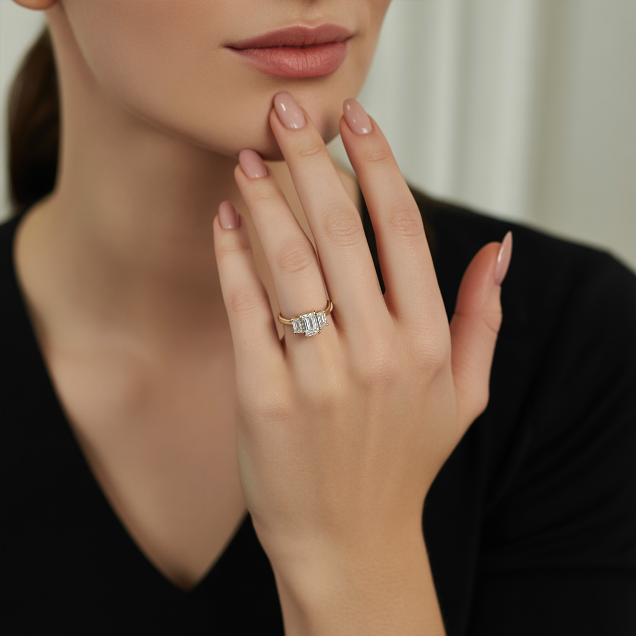The Adelina Rae – Three-Stone Moissanite Ring