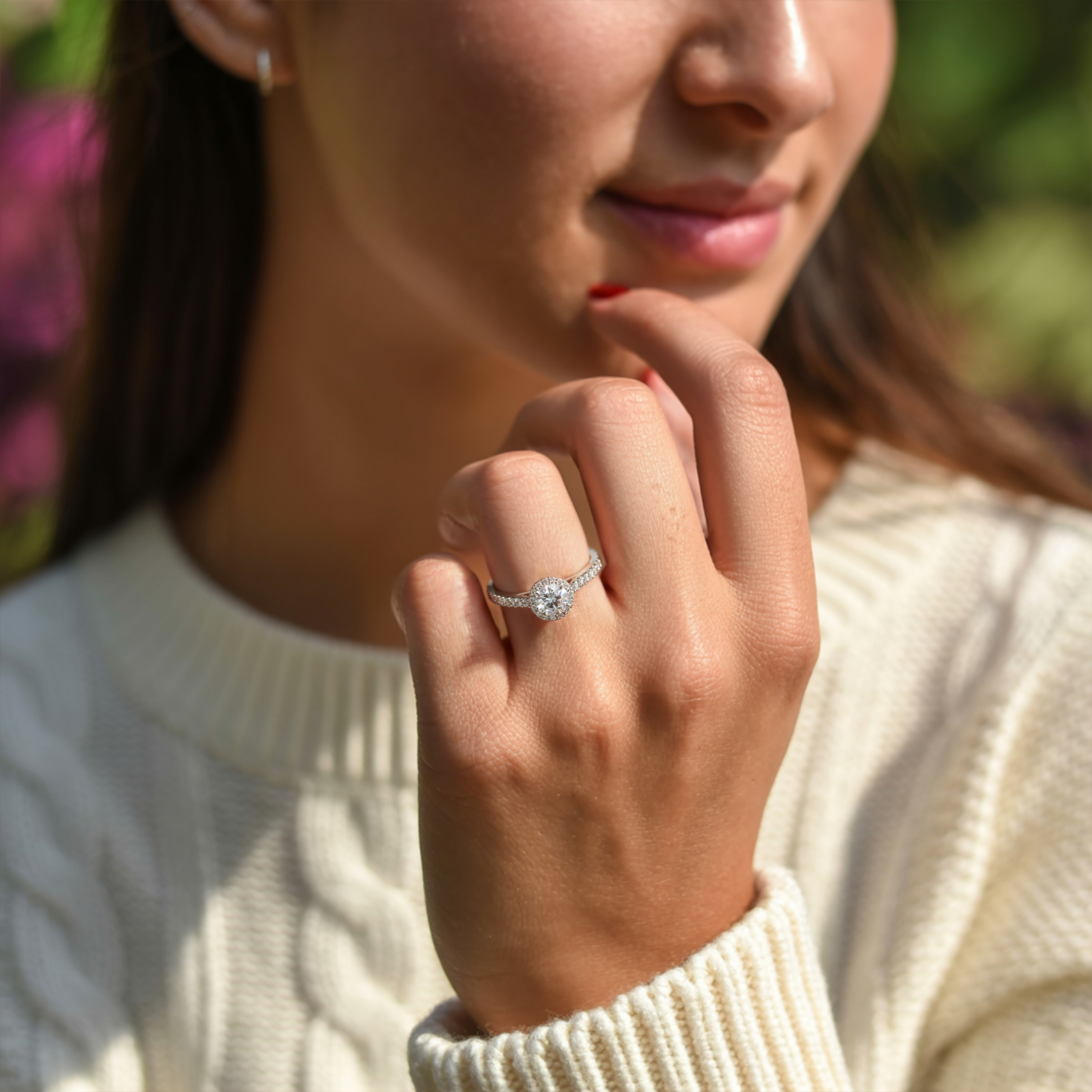 1CT Round Cut Halo Eternity Moissanite Ring