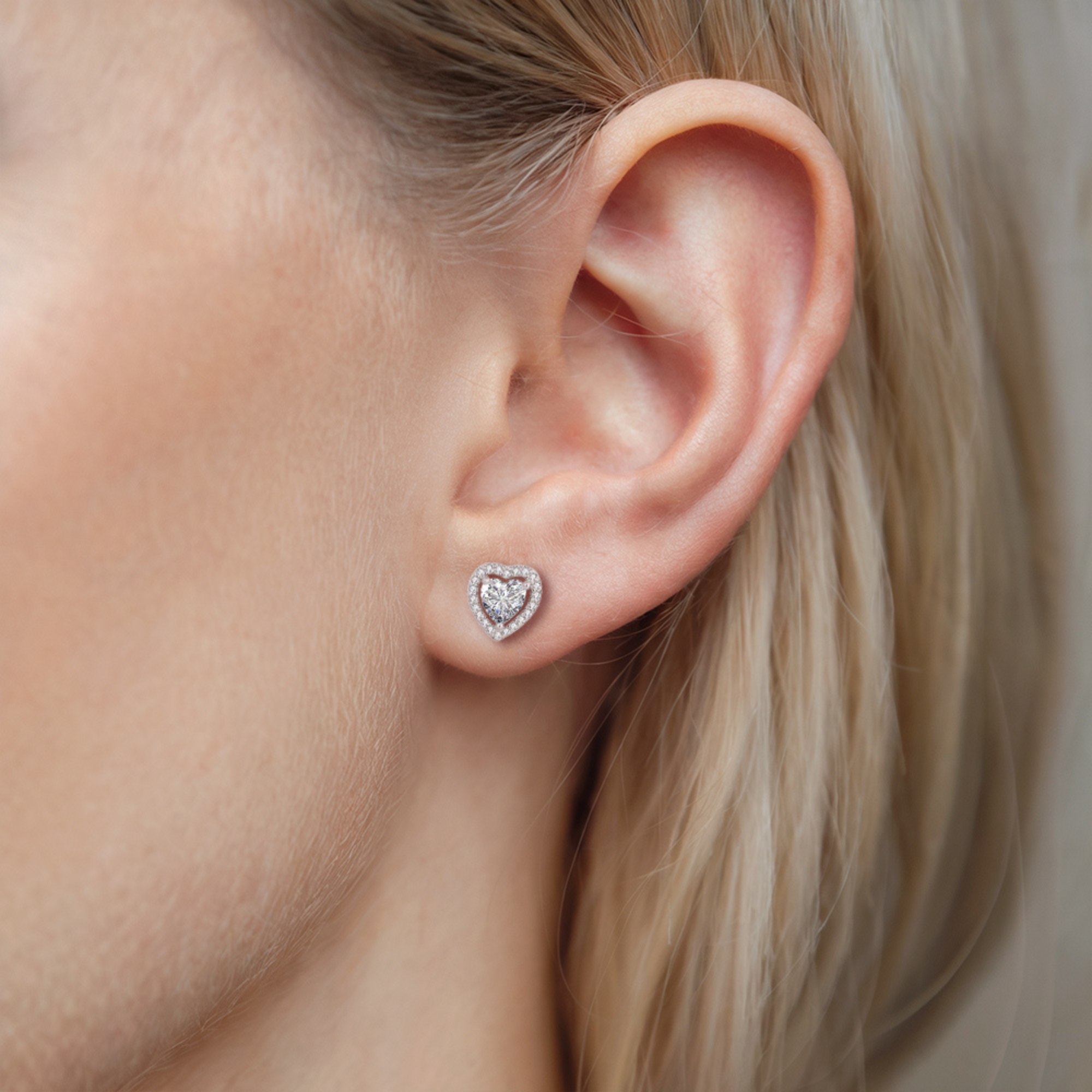 Diamond Heart Frame Stud Earrings