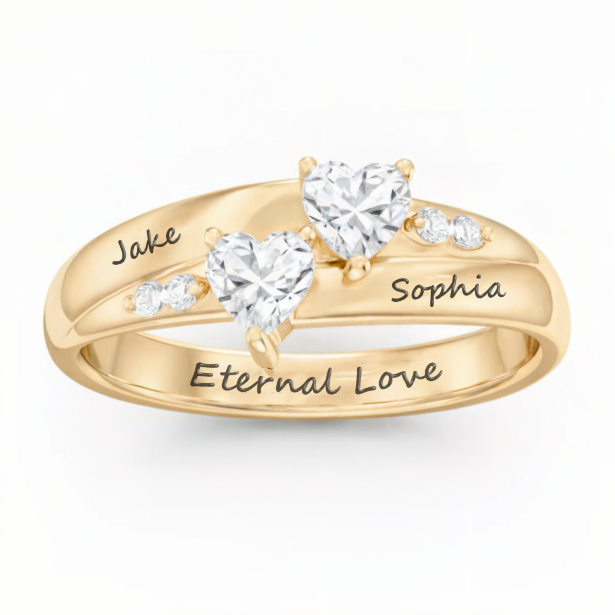 Anillo de promesa de doble corazón grabado en plata