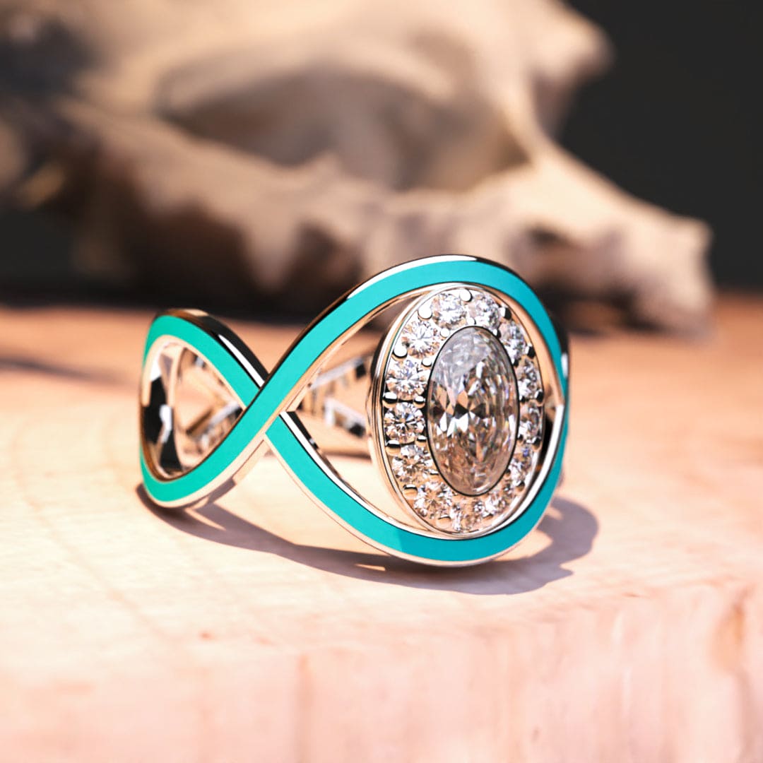 Ondas turquesas: anillo de diamantes con corte de ópalo - Plata de ley S925 