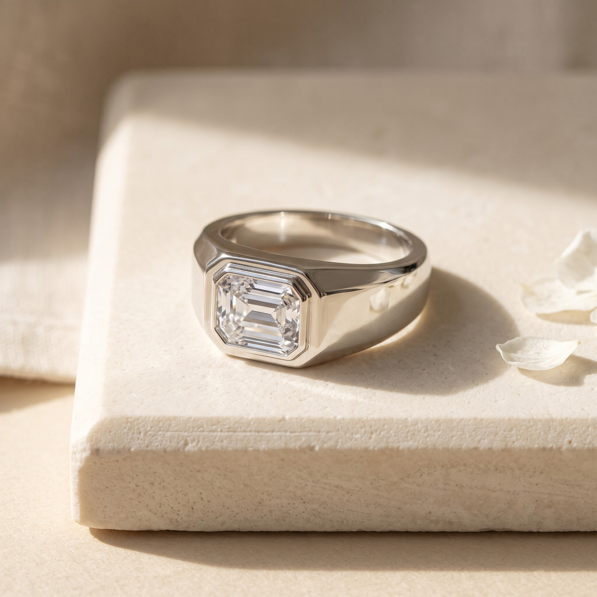 Minimal Bezel Set Men's Moissanite Ring — Silver hero