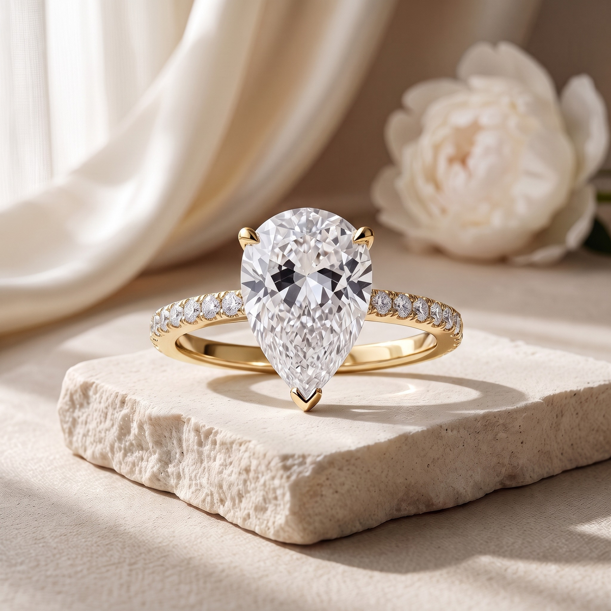 2CT Pear Cut Moissanite Eternity Ring — Gold hero
