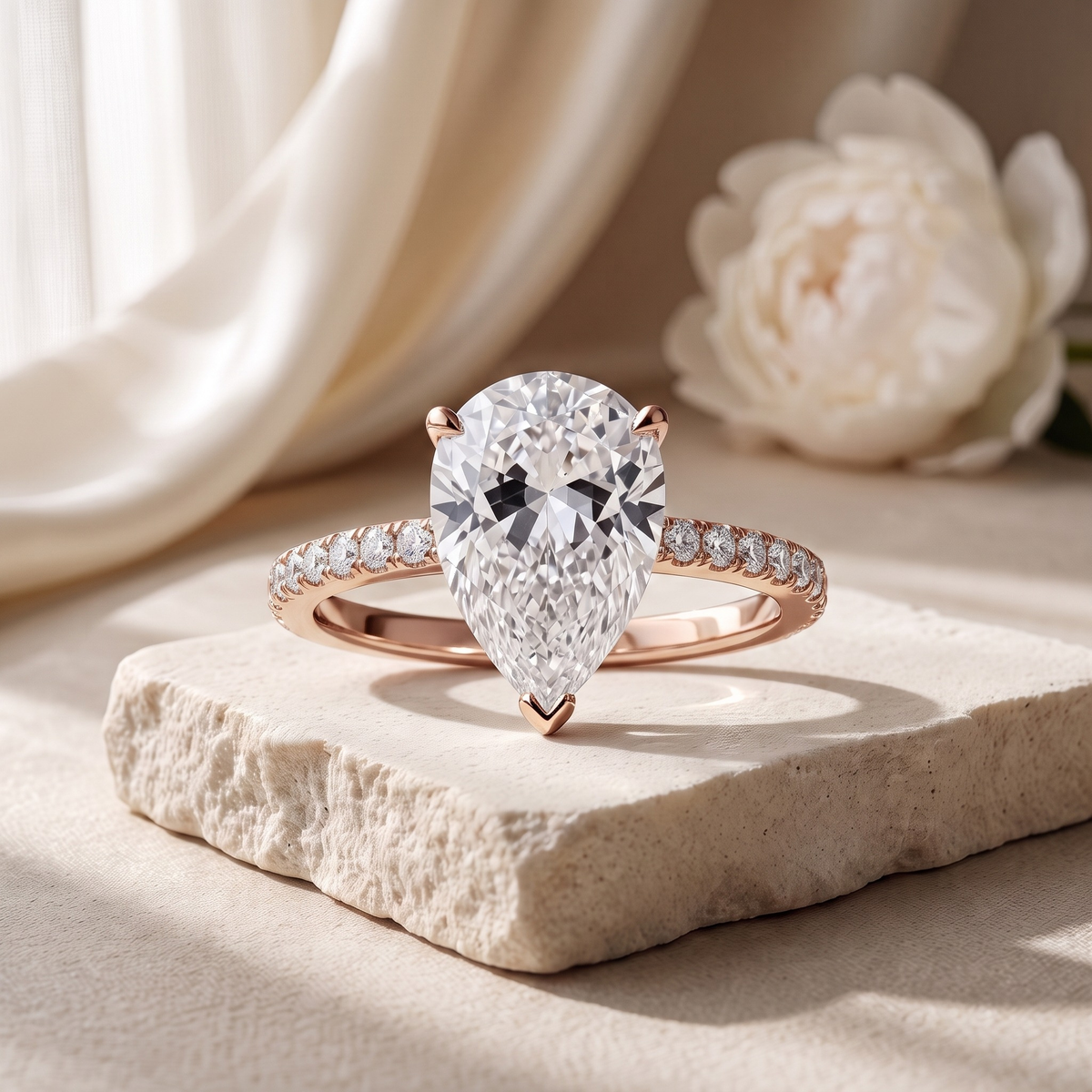 2CT Pear Cut Moissanite Eternity Ring — Rose Gold hero