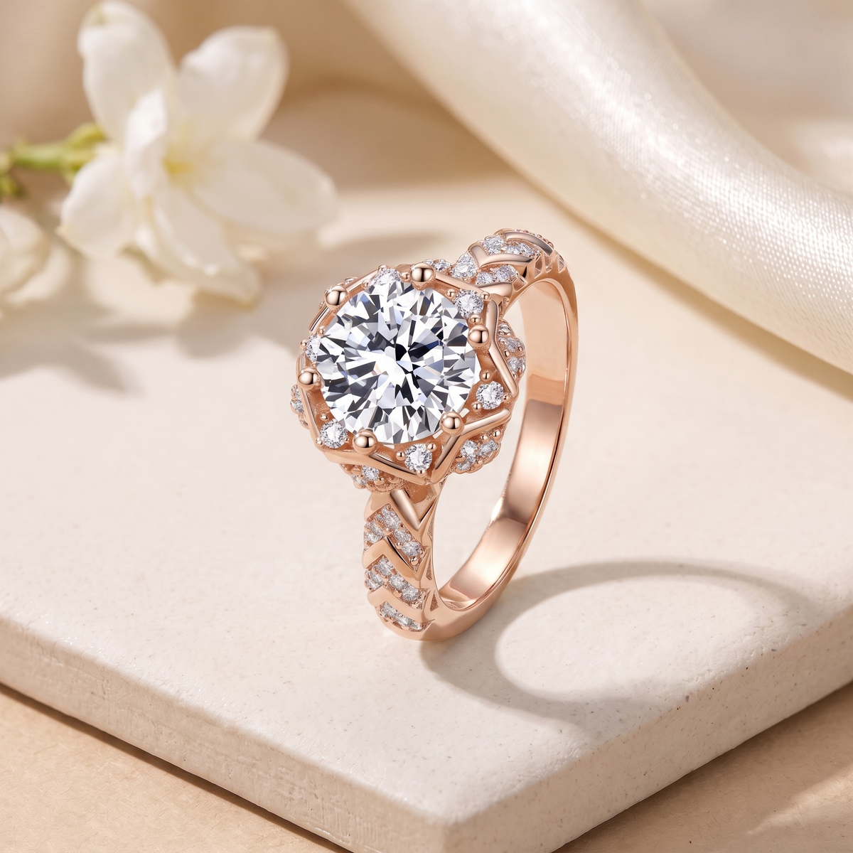 2CT Round Cut Halo Moissanite Ring — Rose Gold hero