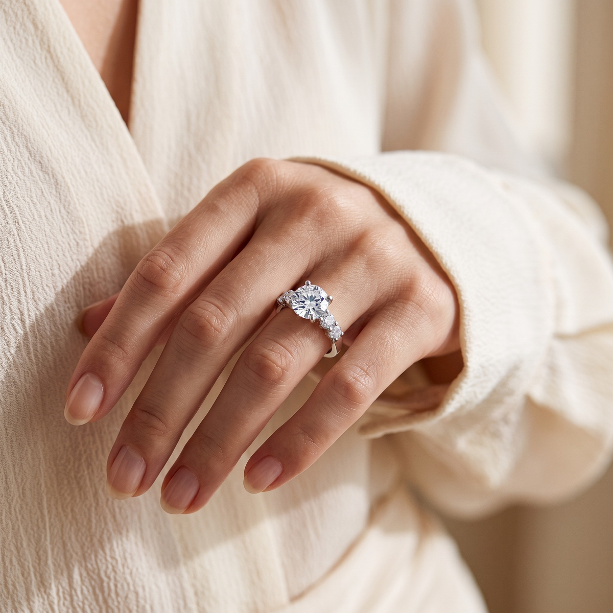 2CT Round Cut Eternity Moissanite Ring — Silver model detail - no face