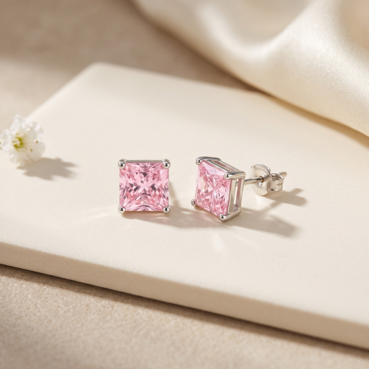 Blush Pink Princess Stud Earrings — Silver hero