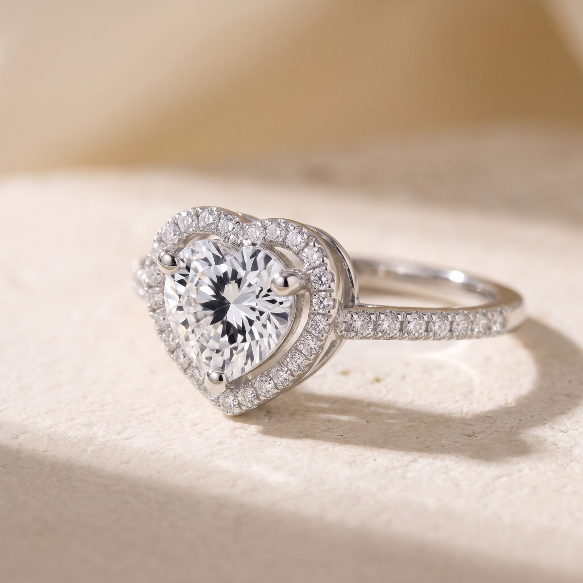 The Heartfelt Heart Ring — Silver 45-degree macro closeup