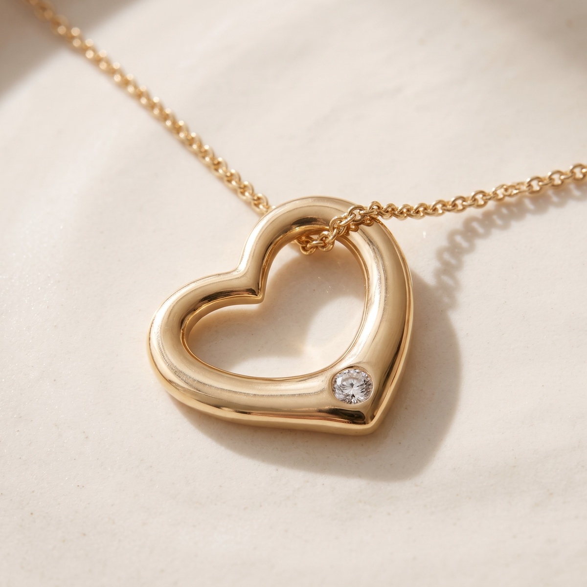Eternal Love Diamond Heart Necklace — Gold 45-degree macro closeup