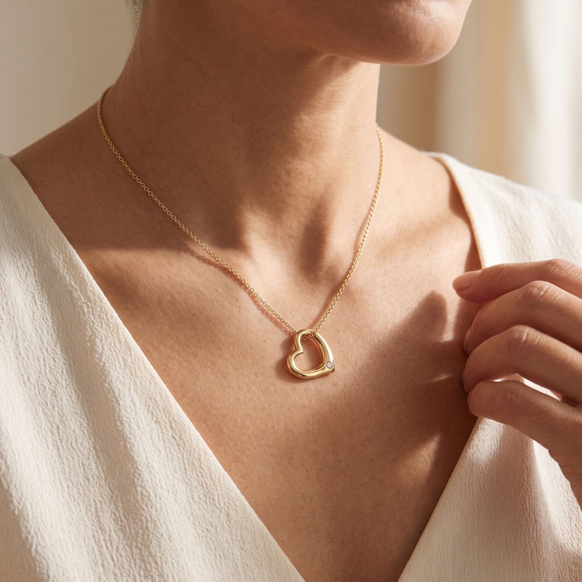 Eternal Love Diamond Heart Necklace — Gold model detail - no face